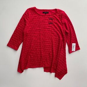 Calessa Nwt Red Textured Puckered Knit Crew Neck 3/4 Sleeve Asymmetrical Tunic